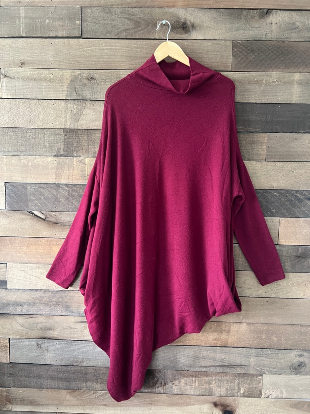 Aakasha Women's Red Mock Neck Long Sleeve Asymmetrical Sweater Top Dress Size XL